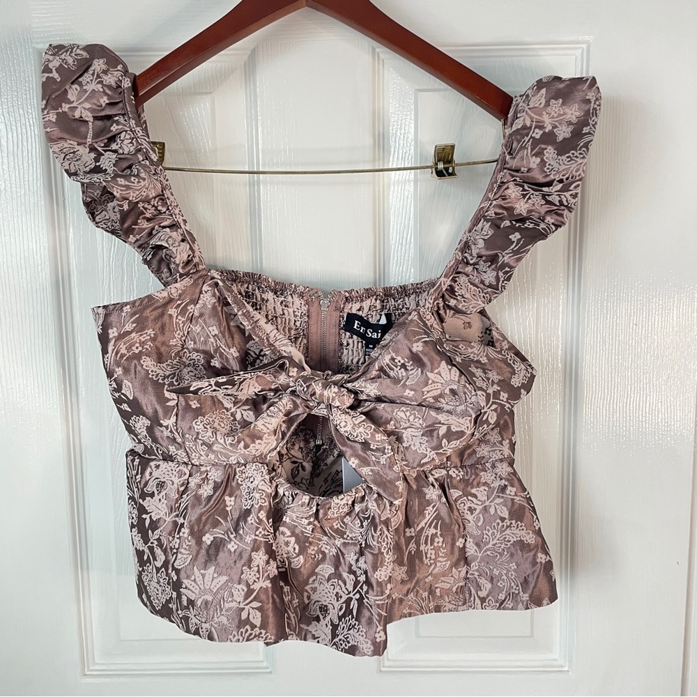 En Saison Floral Jacquard Bow Cutout Medium Mauve Top Medium